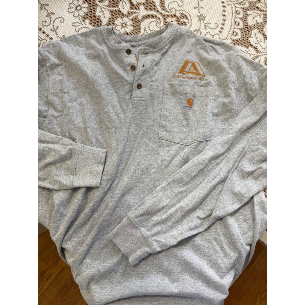 Carhartt Mens Long Sleeve Henley Shirt Gray Original Fit Pocket Tee Size Large